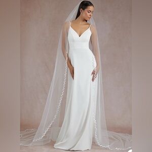 Azazie YEZMINE LEAVES CATHEDRAL VEIL - diamond white